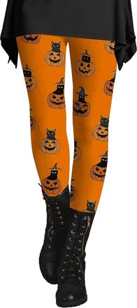 Generic Gym Leggings for Women UK Halloween Pumpkin Cat Graphic Jogging Tights Trendy Tummy Control High Waisted Leggings Novelty Gift Casual Tights Bottoms H