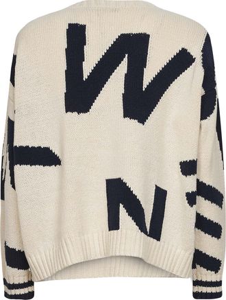 Max Mara Womens Ivory And Blue Intarsia Knit Sweater Cotton