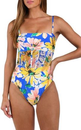 Sunshine 79 Sunflower Bandeau One-Piece Swimsuit in Blue Multi at Nordstrom Rack, Size 14