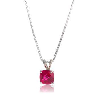 MAX + STONE 14k White Gold 8mm Cushion Cut Gemstone Pendant Necklaces with 18 inch Box Chain