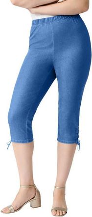 Roaman's Plus Size Comfort Stretch Lace Up Capri Jean in Light Stonewash at Nordstrom, Size 34