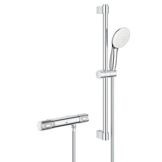 GROHE Grohtherm 1000 Performance Doucheset - thermostatische douchekraan - met glijstangset - 60cm - ronde handdouche - 2 straalsoorten - gladde doucheslang
