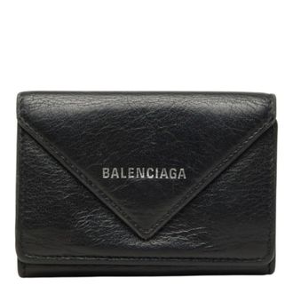 Balenciaga Silver Black Red Color Leather Wallet (Tri-Fold) (Pre-Owned)