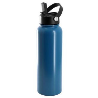 Gibson Home Marina 38 Ounce Double Wall Stainless Steel Thermal Bottle with Lid and Straw in Blue at Nordstrom