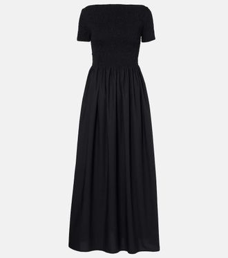 Faithfull The Brand Abito lungo in cotone con scollo bardot