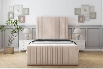 Sloomy Kingsley Naples Frame-Mattress - 50 Upholstered Headboard in Light Sand | Size: King