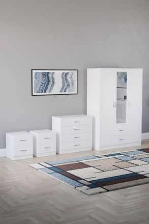 Home Discount Vida Designs 4Pc Bedroom Set 2x2Bedside, 4 Drawer, 3Dr Mirror Wardrobe in White