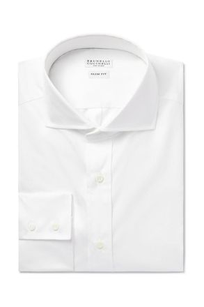 Brunello Cucinelli Slim-Fit Cutaway-Collar Cotton-Twill Shirt