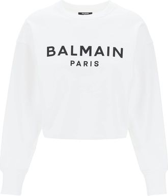 Balmain Cropped Sweatshirt With Flocked Logo