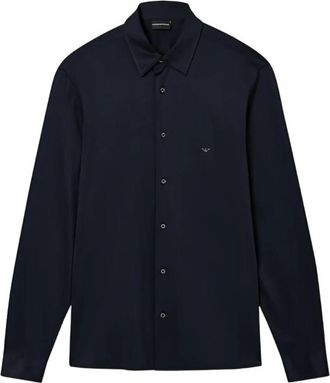 Emporio Armani Slim-fit overhemd van een lyocellmix jersey - Heren - Casual Overhemden - Blauw - M - Katoen - Overhemden