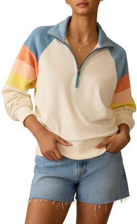 Faherty Cabana Colorblock Terry Cloth Quarter Zip Pullover in Sunrise Sail at Nordstrom Rack, Size X-Small