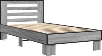 vidaXL Estructura cama madera ingeniería metal gris Sonoma 100x200 cm Vidaxl