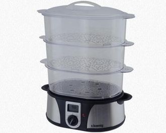 H.Koenig Vaporera El&eacute;ctrica Sin Bpa 12 Litros, 3 Recipientes Extra&iacute;bles, 1000 W, Temporizador Hasta 60 Minutos Vap12, Pl&aacute;stico, Metal, &Uacute;nico - Hkoenig