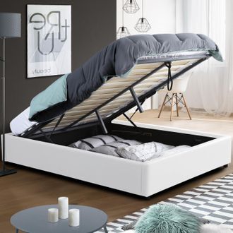 IDMarket Box Cama Doble Miami Con Somier 140 X 190 Cm Pvc Blanco