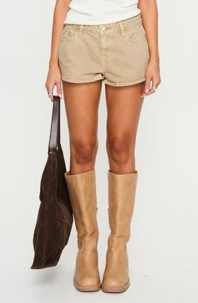 Princess Polly Dreamful Low Rise Denim Shorts in Sand Wash at Nordstrom, Size 12