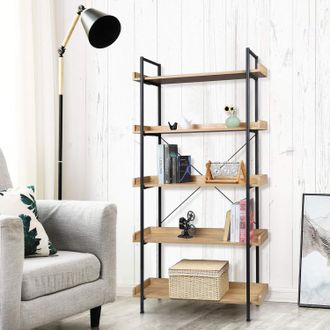Woltu Woltu - Eestanter&iacute;a Independiente Estante Alto Estante Industrial Estante Cinco Estante De Escalera De Flores De Madera Y Acero 91 X 25.5x173cm Negro+