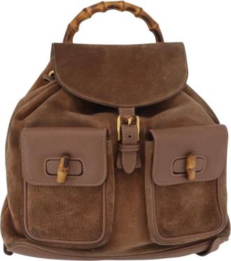 Gucci Vintage Bamboo Backpack Suede Brown Suede Backpack Bag (Pre-Owned)