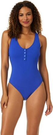 Anne Cole Womens Luna Snap Solid Scoop Neck Halter One Piece Swimsuit in Luna Snap Cobalt at Nordstrom, Size 12