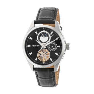 Heritor Mens Sebastian Semi-Skeleton Leather-Band Watch - Black & Silver Stainless Steel - One Size
