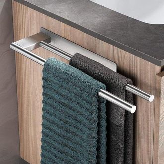 No Brand Toallero Sin Taladro, Doble Barra, Acero Inoxidable 304, Doble Brazo, Autoadhesivo, Montaje En Pared - Para Invitados, Ba&ntilde;o, Cocina
