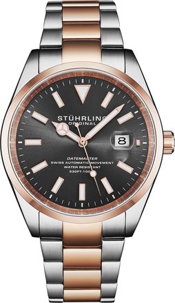 St&uuml;hrling Mens Datemaster Heritage Automatic 1025 Mens 42mm - Silver & Rose Gold Stainless Steel - One Size