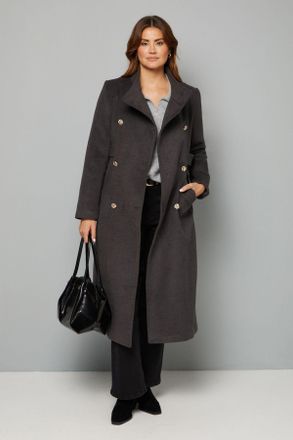 Wallis Womens Double Breasted Tab Detail Funnel Coat - Dark Grey - Size 12 UK