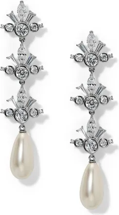 Nadri Imitation Pearl Triple Drop Earrings in Rhodium at Nordstrom