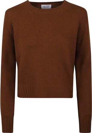 Be You Cropped Knit Sweater with Round Neckline and Textured Design