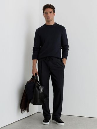 Reiss Navy Wool-blend Rib-detail Crew-neck Jumper, 2XL