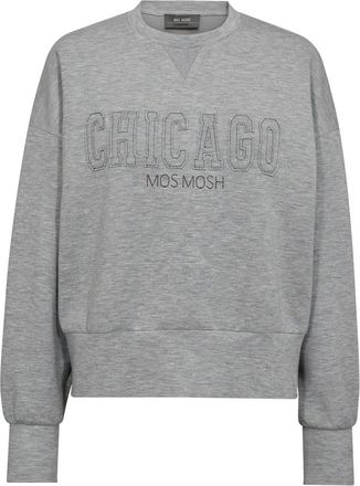 Mos Mosh Grijze Melange Sweatshirt met Geborduurd Logo - Dames - Sweatshirts - Grijs - L - Polyester - Hoodies & sweatvesten