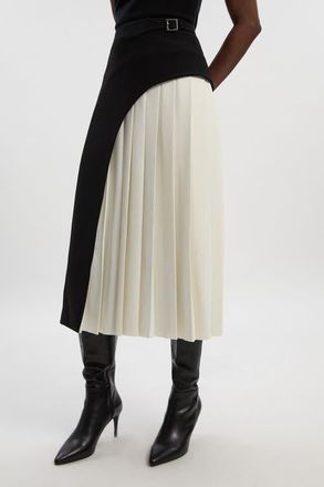 Karen Millen Tailored Buckle Detail Midi Skirt in Mono at Nordstrom, Size 12