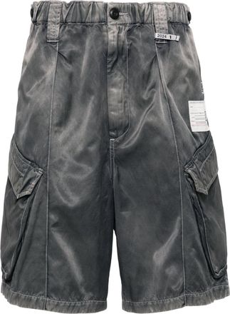 Miharayasuhiro logo-patches wide-leg cargo shorts - men - Rayon/Cotton - 48 - Black