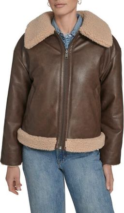 Levi's Reversible Faux Leather & Faux Shearling Jacket in Saddle at Nordstrom, Size X-Small