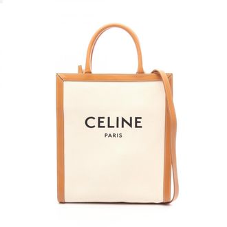 Celine Brown Ivory Canvas Leather Handbag Tote Bag (Pre-Owned)