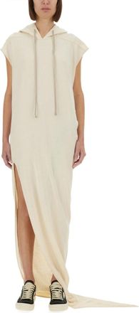 Rick Owens White Solid Hood Maxi Dress
