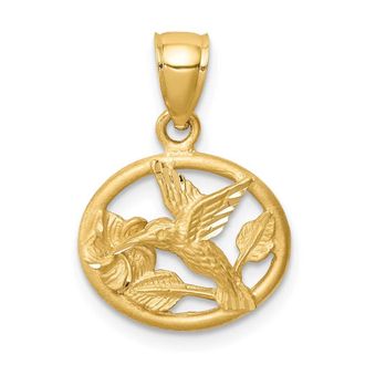 Diamond2Deal 14k Yellow Gold Diamond-cut Brushed Hummingbird Pendant
