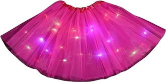 Generic Led Skirt for Women, Women Tutu Skirt LED Light Up, White Tulle Light Up Skirts Knee Length Tutu, for Rave Festivals and Parties (Rose red)