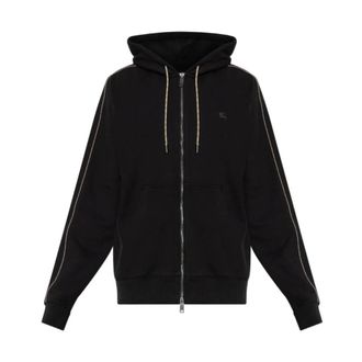 Burberry Hoodies & sweatvesten, Heren, Zwart, M, Katoen, Check Trim Katoenen Rits Hoodie