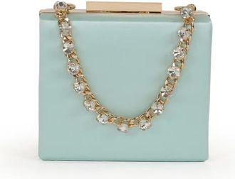 Badgley Mischka Billie Mini Box Clutch with Rhinestone Chain in Light Mint Green at Nordstrom, Size Small