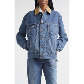 J.W.Anderson Corduroy Collar Denim Trucker Jacket in Mid Blue at Nordstrom, Size Xx-Small