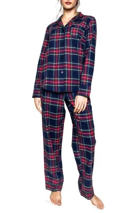 Petite Plume Windsor Tartan Cotton Pajamas in Navy at Nordstrom, Size X-Small