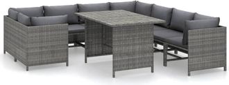 vidaXL Set De Muebles De Jard&iacute;n 9 Pzas Y Cojines Rat&aacute;n Sint&eacute;tico Gris Vidaxl