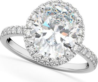 Allurez Oval Cut Halo Moissanite & Diamond Engagement Ring 14K in 2.72Ct/white Gold at Nordstrom, Size 8.5