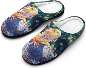 Generic Bearded Dragon on Rock Mens Slipper Slip On Winter Warm House Slippers Shoes Indoor Outdoor