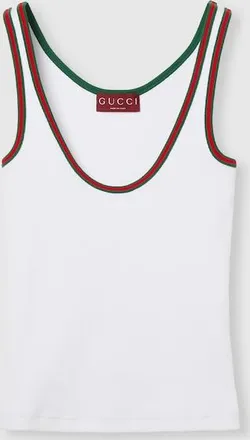 Gucci Cotton Tank Top With Web, White