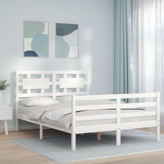vidaXL Estructura Cama De Matrimonio Con Cabecero Madera Maciza Blanco Vidaxl