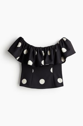 H&M Off-Shoulder-Shirt - Schwarz/Gepunktet