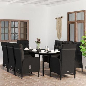 vidaXL Juego De Comedor De Jard&iacute;n 9 Piezas Con Cojines Negro Vidaxl
