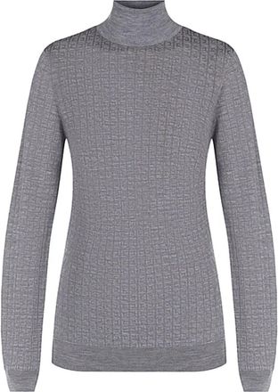 Elisabetta Franchi Maglia in lana con micro-logo - Dames - Coltruien - Grijs - S - Wol - Truien & Vesten