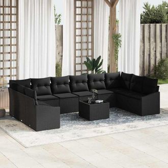 vidaXL Conjunto De Sof&aacute; De Jard&iacute;n 11 Pcs Negro Polirat&aacute;n Vidaxl